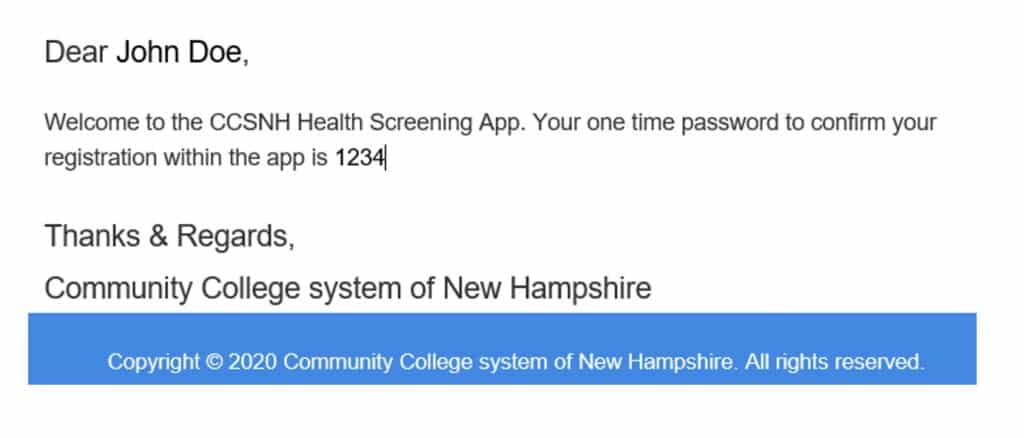 sample email with password