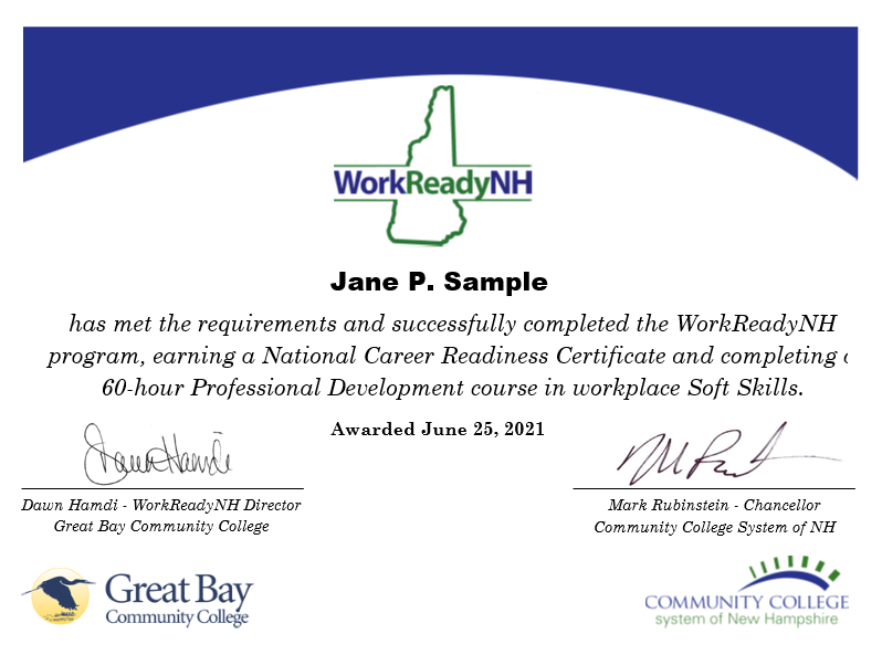 WorkReadyNH Graduate Certificate